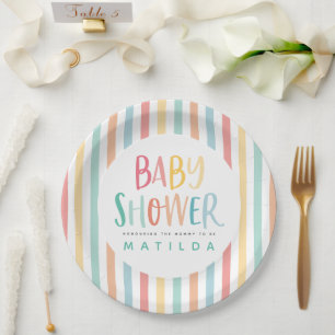 Assiettes En Carton Baby shower arc-en-ciel coloré