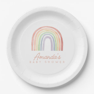 Assiettes En Carton Baby shower arc-en-ciel Cute Pastel Watercolor