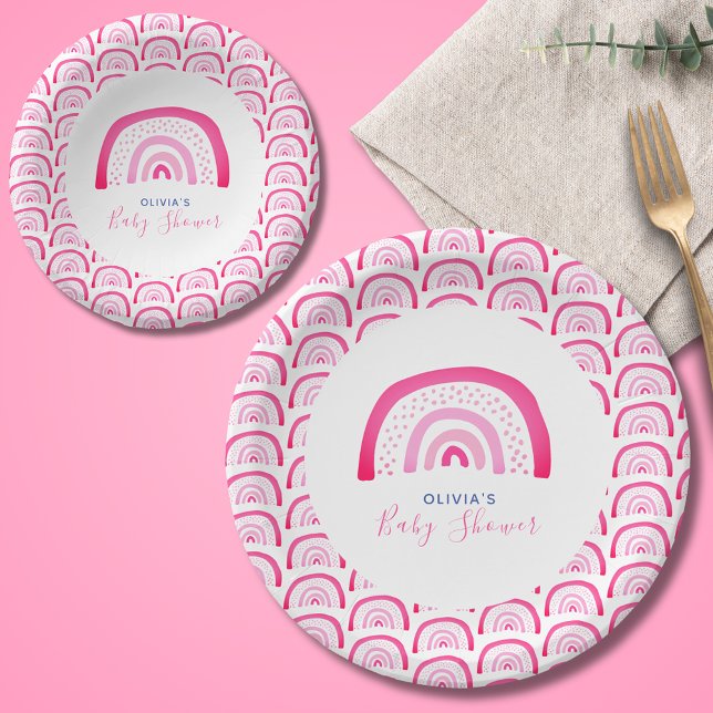 Assiettes En Carton Baby shower arc-en-ciel rose moderne (Modern pink rainbow baby shower paper plates & bowls.   Matching invitations & party range available)
