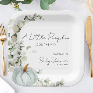 Assiettes En Carton Baby shower Automne Un Peu Citrouille Bleu