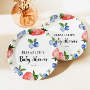 Assiettes En Carton Baby shower aux bleuets et aux fraises