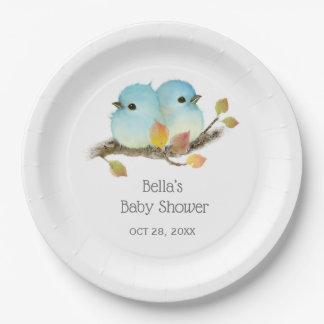 Assiettes En Carton Baby shower aux oiseaux bleus mignons