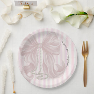 Assiettes En Carton Baby-Shower avec un Nœud Rose 