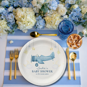 Assiettes En Carton Baby Shower Avion Fantaisiste Bienvenue au Petit G
