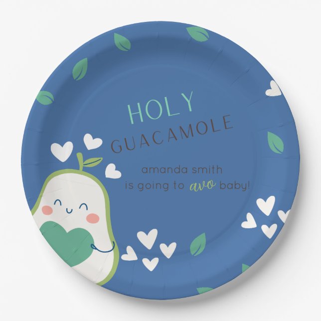 Assiettes En Carton Baby shower Avocado, Baby Boy, mignonne Avocado (Devant)