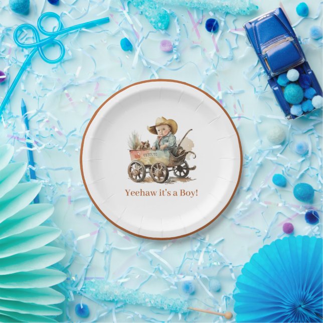 Assiettes En Carton Baby shower Baby Cowboy (Fête)