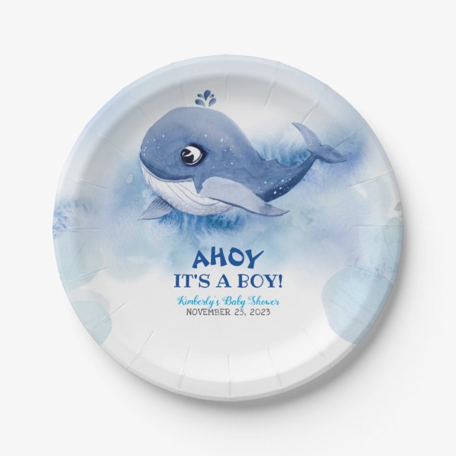 Assiettes En Carton Baby shower baleine (Devant)
