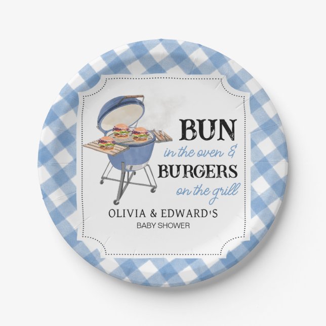 Assiettes En Carton Baby shower BBQ Burger Bleu (Devant)