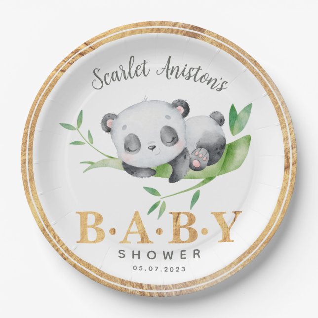 Assiettes En Carton Baby shower Beau couchage Panda verdure (Devant)