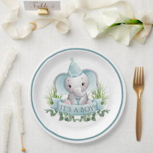Assiettes En Carton Baby shower bébé éléphant
