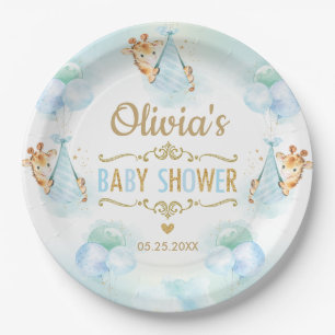 Assiettes En Carton Baby shower Bébé garçon mignonne Giraffe Ballons