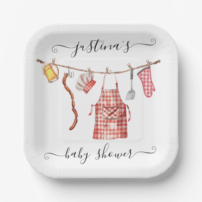 Assiettes En Carton Baby shower bébé-Q barbecue Clothesline (Recto)