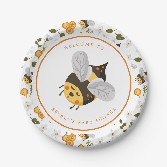 Assiettes En Carton Baby shower Bee Bumblebee (Devant)