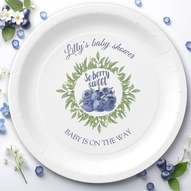 Assiettes En Carton Baby shower Berry Sweet Blueberry (Berry Sweet Blueberry Baby Shower Paper Plates)