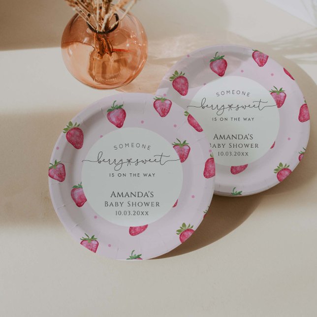 Assiettes En Carton Baby shower Berry Sweet Strawberry (Créateur téléchargé)