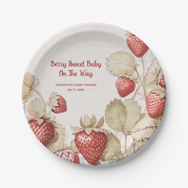 Assiettes En Carton Baby shower Berry Sweet Strawberry (Devant)
