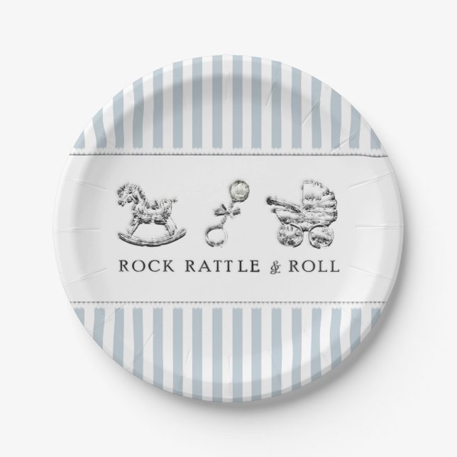Assiettes En Carton Baby shower bleu (Devant)