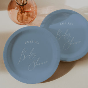 Assiettes En Carton Baby shower bleu blanc