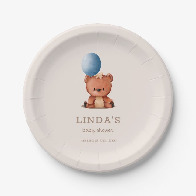 Assiettes En Carton Baby shower Bleu Blonde Boho mignon (Devant)