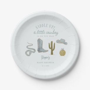 Assiettes En Carton Baby shower bleu cowboy