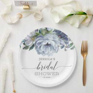 Assiettes En Carton Baby Shower Bleu Poussiéreux
