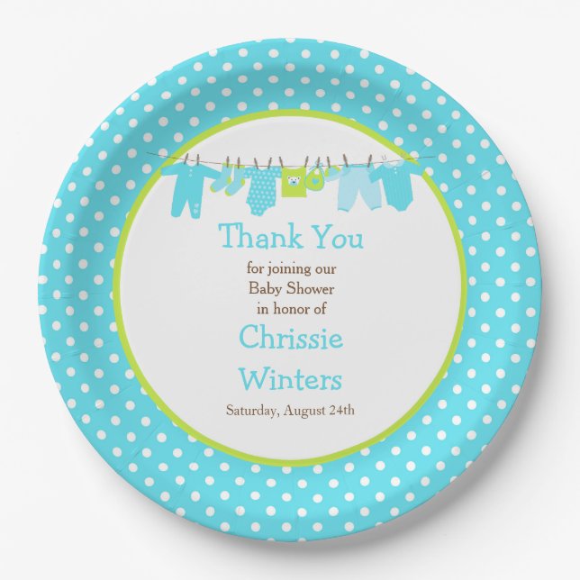 Assiettes En Carton Baby shower Blue and Green Baby Line (Devant)