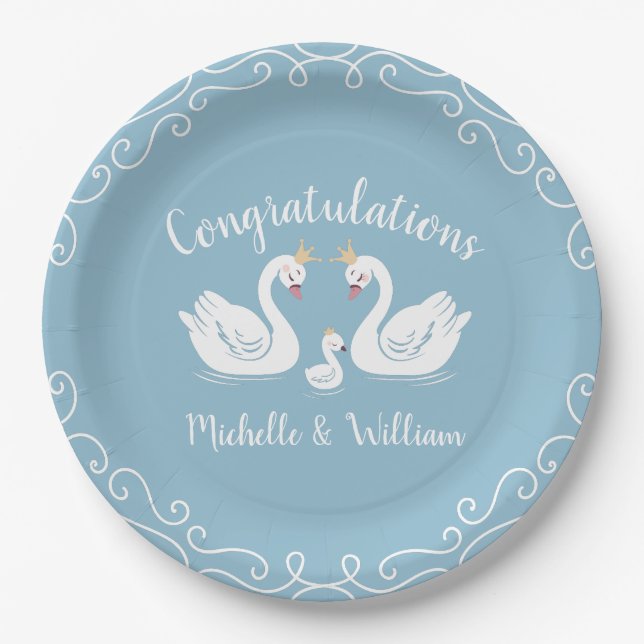 Assiettes En Carton Baby shower Blue Boy Swan (Devant)
