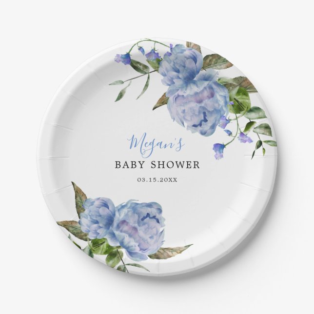 Assiettes En Carton Baby shower Blue Floral Boy (Devant)