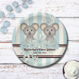 Assiettes En Carton Baby shower Blue Koala Twin / Anniversaire de enfa