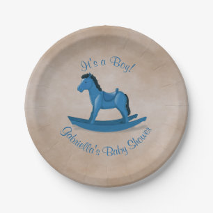Assiettes En Carton Baby shower Blue Rocking Horse