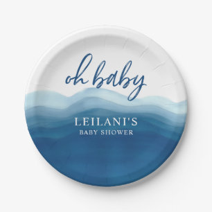 Assiettes En Carton Baby shower Blue Watercolor Ombre Oh Baby