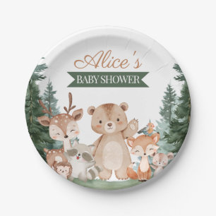 Assiettes En Carton Baby-Shower Bohème Douce Forêt Verte