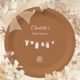 Assiettes En Carton Baby Shower Bohème Minimaliste Orange Brûlé
