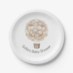 Assiettes En Carton Baby shower Boho Beige Hot Air Balloon