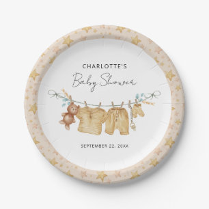 Assiettes En Carton Baby shower Boho Brown Cloche Watercolor