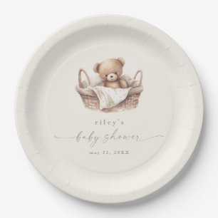 Assiettes En Carton Baby shower Boho de l'ours en peluche neutre selon