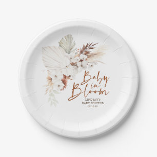 Assiettes En Carton Baby shower Boho en terre cuite et fleurs blanches