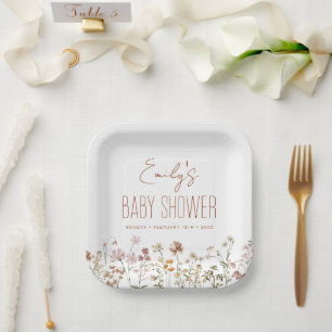 Assiettes En Carton Baby shower Boho Fleur sauvage En Terracotta En Fl