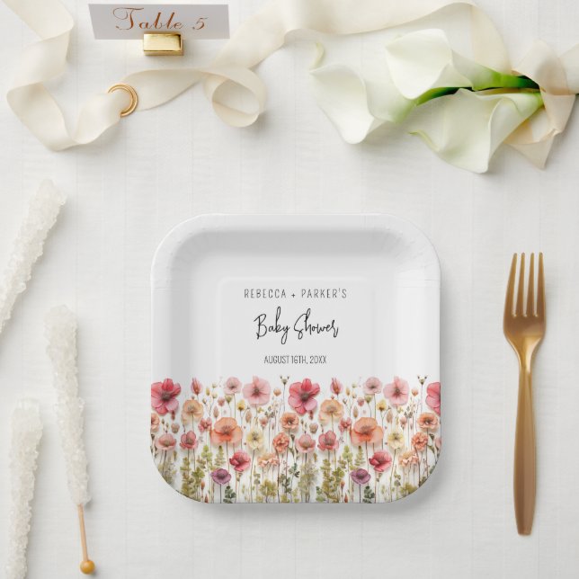 Assiettes En Carton Baby shower Boho Fleurs fraîches (Mariage)