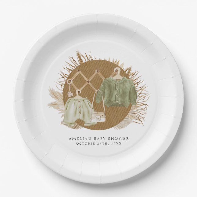 Assiettes En Carton Baby shower Boho Florals (Devant)