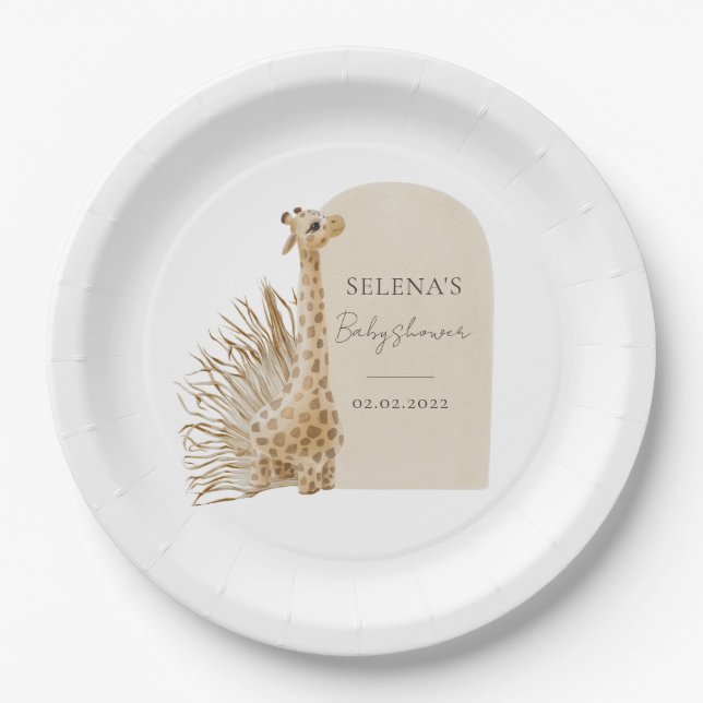 Assiettes En Carton Baby shower Boho Giraffe (Devant)