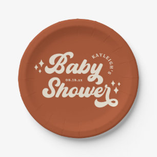 Assiettes En Carton Baby shower Boho retro couleur personnalisée solid