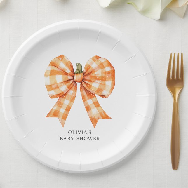 Assiettes En Carton Baby shower Bow à la coquette orange d'automne (Créateur téléchargé)