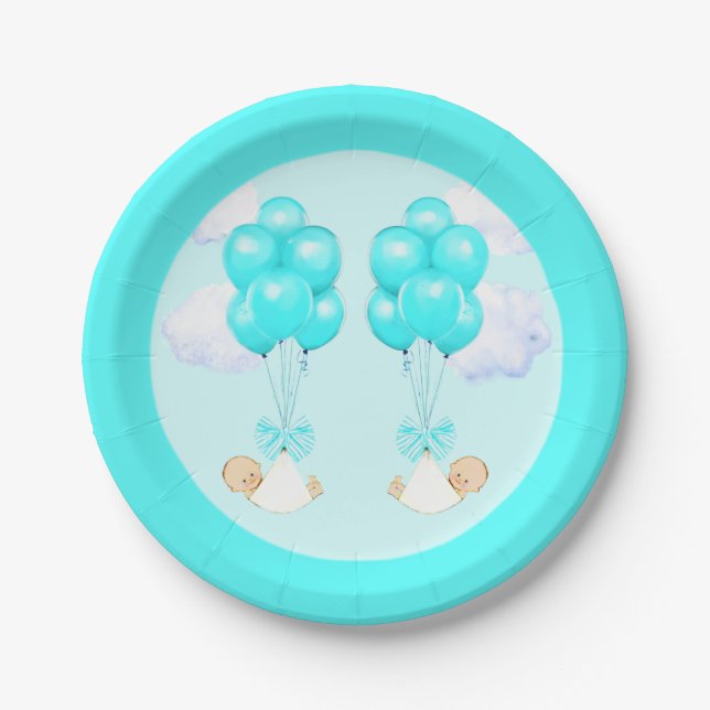 Assiettes En Carton Baby shower Boy Twins (Devant)