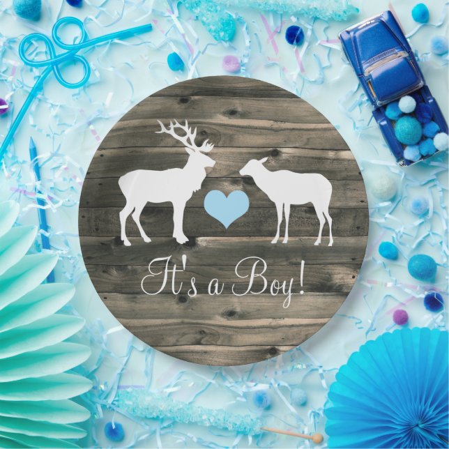 Assiettes En Carton Baby shower Buck and Doe (bleu) (Fête)