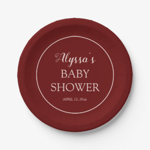 Assiettes En Carton Baby-Shower Burgundy et Rose Pâle