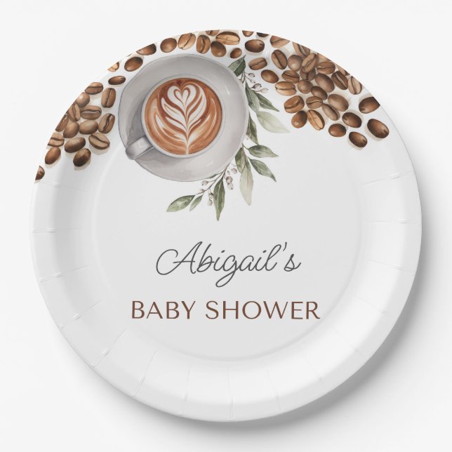 Assiettes En Carton Baby shower café - un bébé est en train de brasser (Devant)