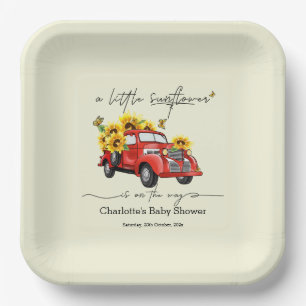 Assiettes En Carton Baby Shower Camion Rouge Vintage avec Tournesols