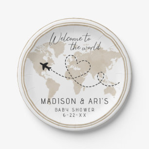 Assiettes En Carton Baby shower Carte du monde Travel Adventure