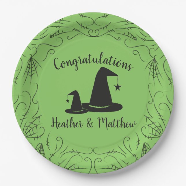 Assiettes En Carton Baby shower Casquette sorcière Halloween (Devant)